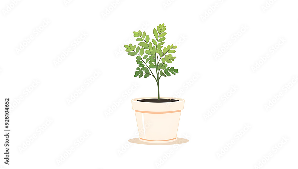 2D Flat-Style Illustration of a Single Potted Plant on a White Background with Ample Copy Space 2D Flat-Style Illustration of a Single Potted Plant on a White Background with Ample Copy Space