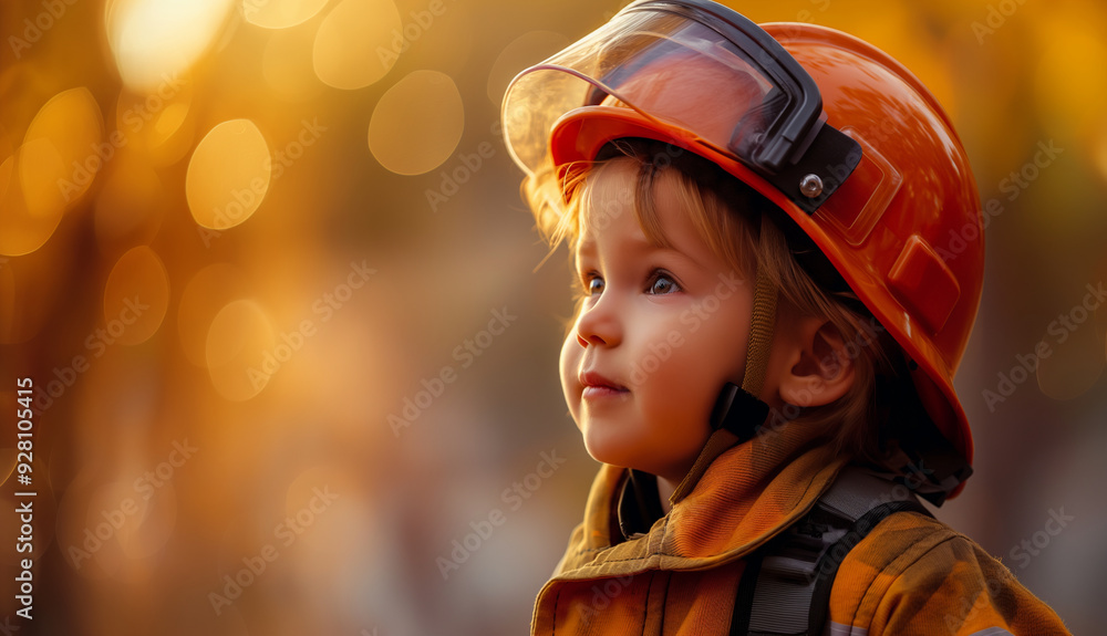 a kid in firefighter uniform suit, future occupation concept a kid in firefighter uniform suit, future occupation concept