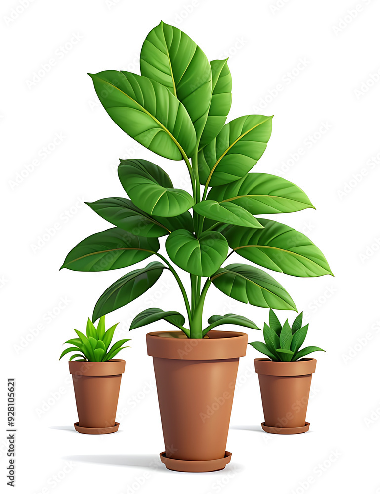 2D Flat-Style Illustration of a Single Potted Plant on a White Background with Ample Copy Space 2D Flat-Style Illustration of a Single Potted Plant on a White Background with Ample Copy Space