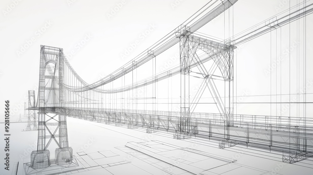 A conceptual wireframe representation of a bridge, showcasing intricate designs and structural elements in a minimalist setting. A conceptual wireframe representation of a bridge, showcasing intricate designs and structural elements in a minimalist setting.