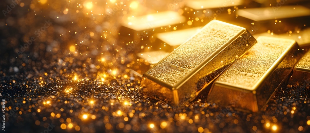 Closeup view of shiny golden bullion bars symbolizing the increase in gold prices due to rising inflation and shifting fiscal policies Closeup view of shiny golden bullion bars symbolizing the increase in gold prices due to rising inflation and shifting fiscal policies