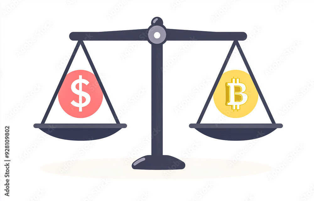 Illustration of currency balance, symbolic representation of economic comparison Illustration of currency balance, symbolic representation of economic comparison