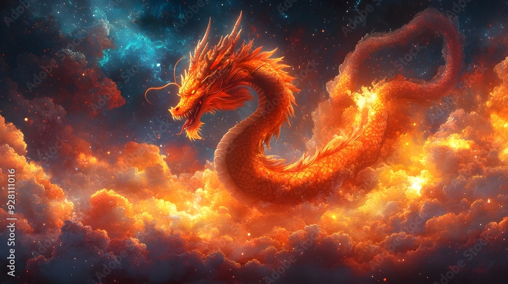 Majestic Mythical Dragon Emblem in Captivating Cosmic Dreamscape Majestic Mythical Dragon Emblem in Captivating Cosmic Dreamscape