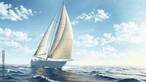 Sailboat sailing ocean boat is white large sail Beautiful yacht