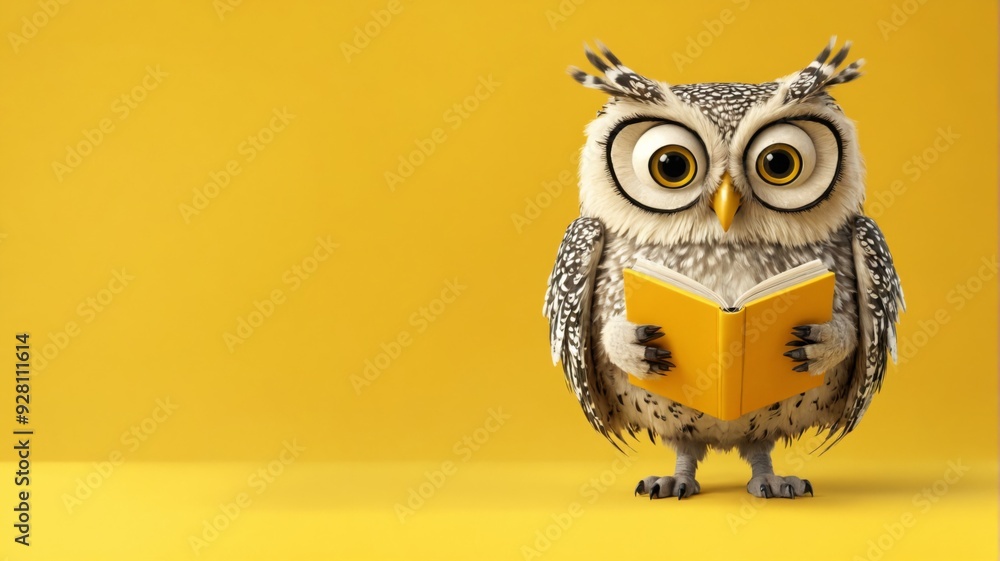 3D rendering owl yellow background standing its hind The image i 3D rendering owl yellow background standing its hind The image i