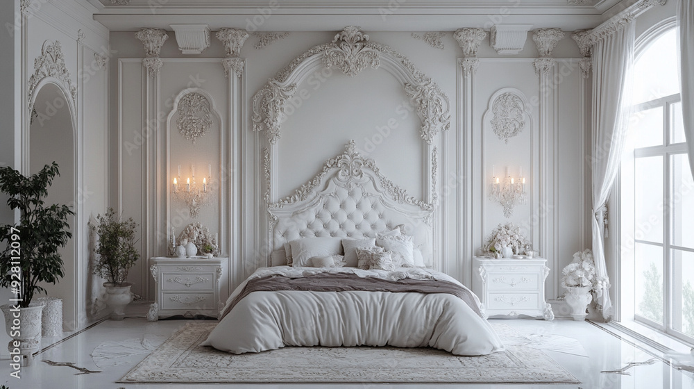 Luxury master bedroom. White tone. Generative AI Luxury master bedroom. White tone. Generative AI