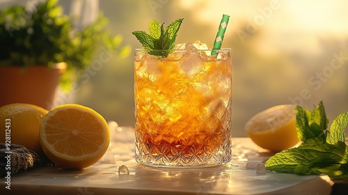 Refreshing Iced Tea with Lemon and Mint Garnishes