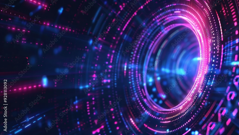 Blue background with pink and purple futuristic circular design, technology concept Blue background with pink and purple futuristic circular design, technology concept