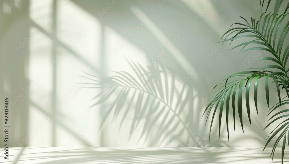 White Platform with Palm Leaf Shadow and Green Fronds White Platform with Palm Leaf Shadow and Green Fronds
