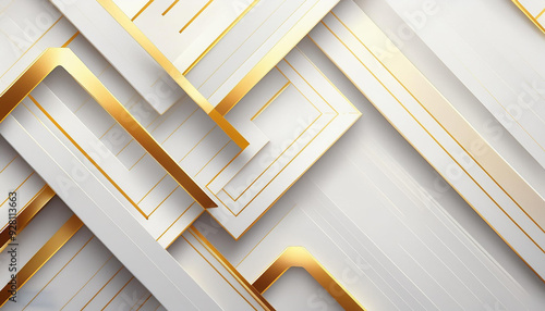White geometric tech background with abstract golden lines