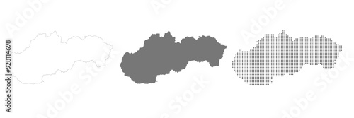Slovakia map vector in outline, grey color, dotted style.