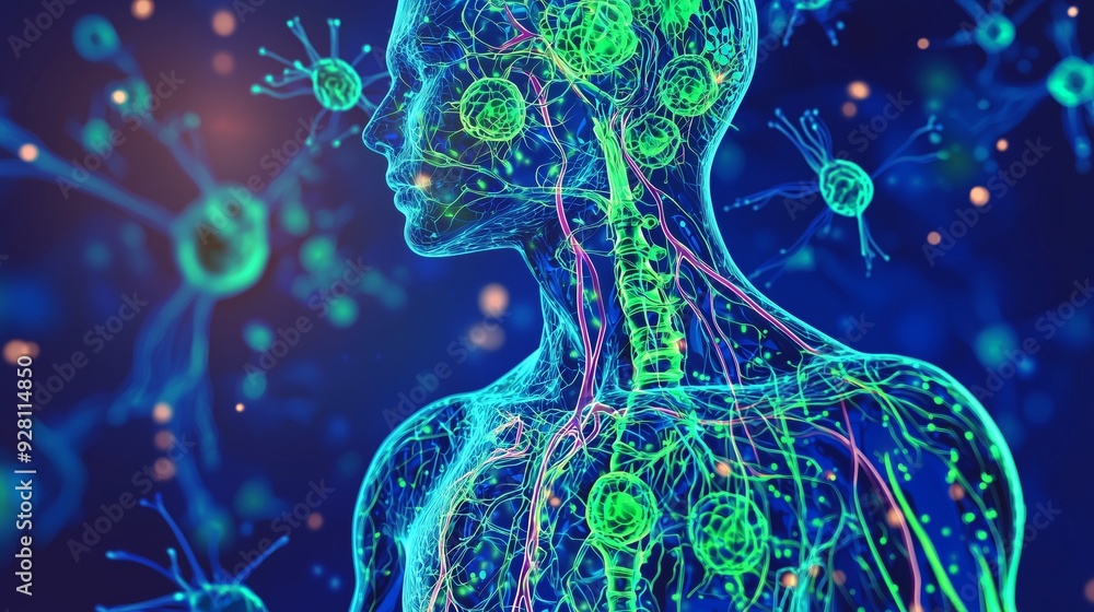 A vibrant illustration of the human lymphatic system, highlighting ...