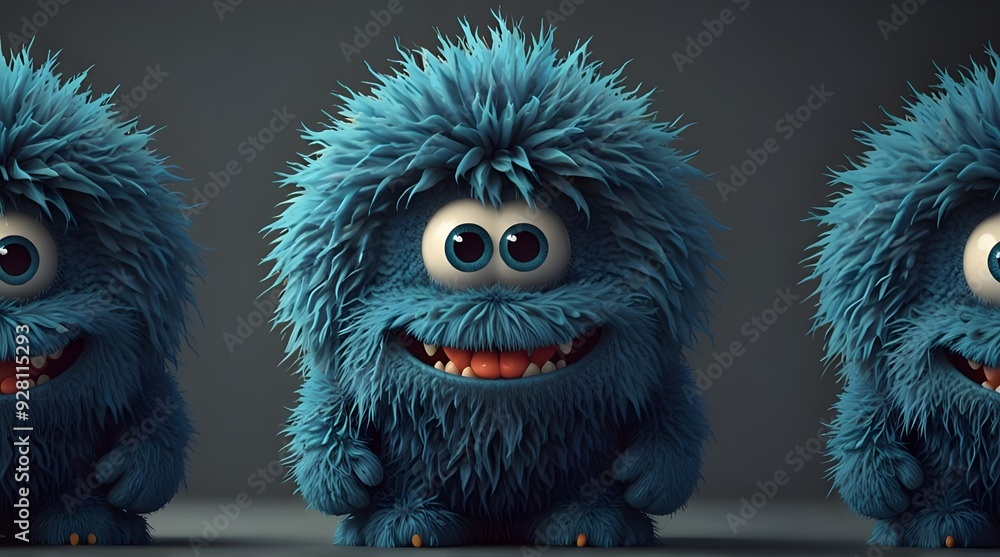 Cute blue furry monster 3D cartoon character.generative.ai Cute blue furry monster 3D cartoon character.generative.ai