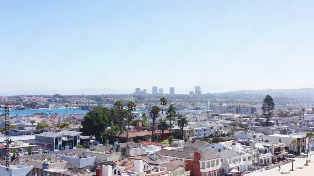 Aerial paralax of sunny Newport Beach, California Aerial paralax of sunny Newport Beach, California