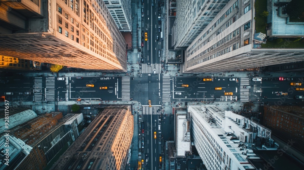 High-Altitude Image of a Modern Urban Area with Tall Buildings and Roads High-Altitude Image of a Modern Urban Area with Tall Buildings and Roads