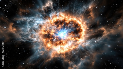 Supernova explosion in deep space, with bright colors and cosmic debris