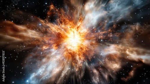 Supernova explosion in deep space, with bright colors and cosmic debris