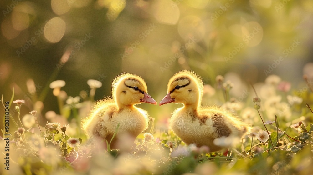 Joyful Ducklings Frolicking in a Sunny Meadow. Playful Nature concept Joyful Ducklings Frolicking in a Sunny Meadow. Playful Nature concept
