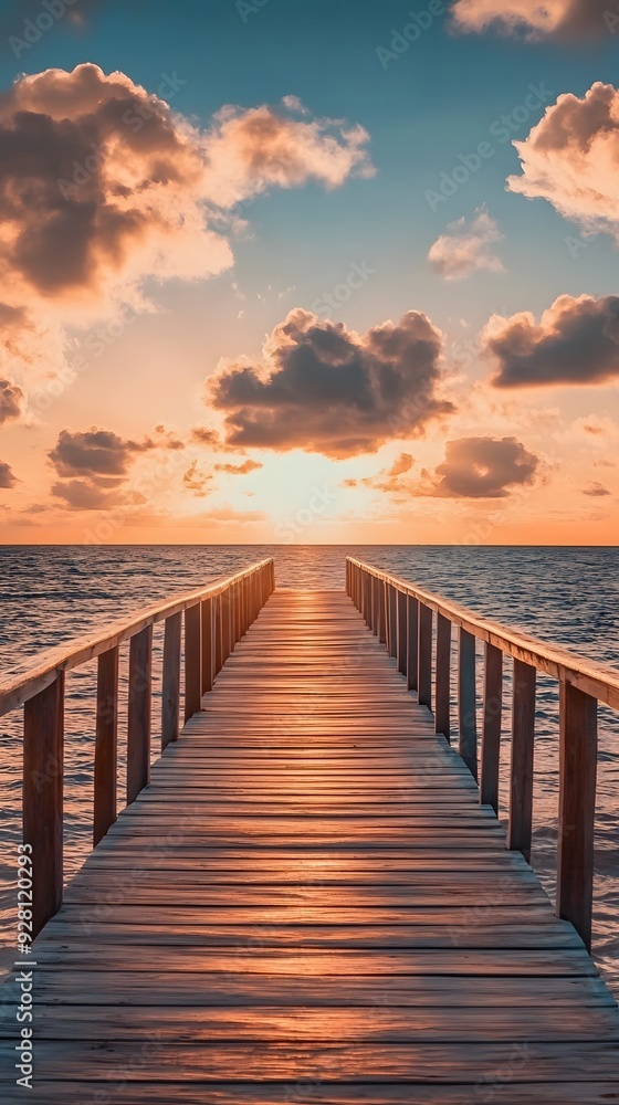 a Calm Pier Leading to a Peaceful Ocean Sunrise a Calm Pier Leading to a Peaceful Ocean Sunrise