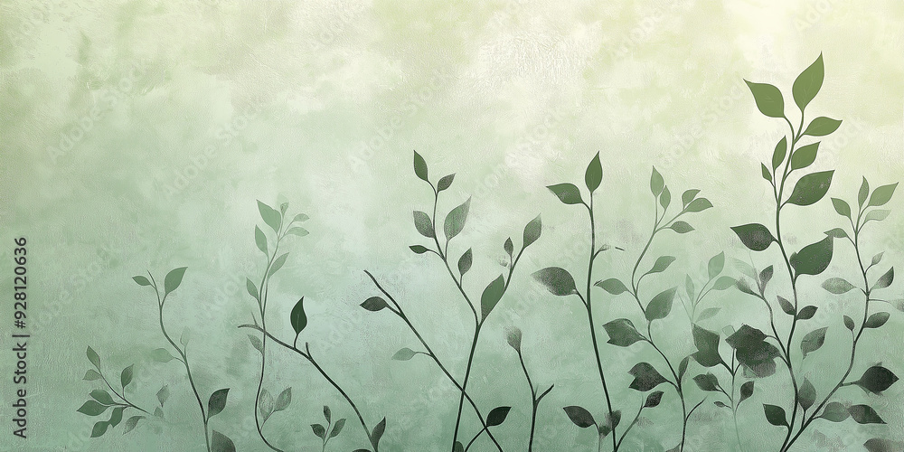 Dark green leaves growing on grunge green background Dark green leaves growing on grunge green background