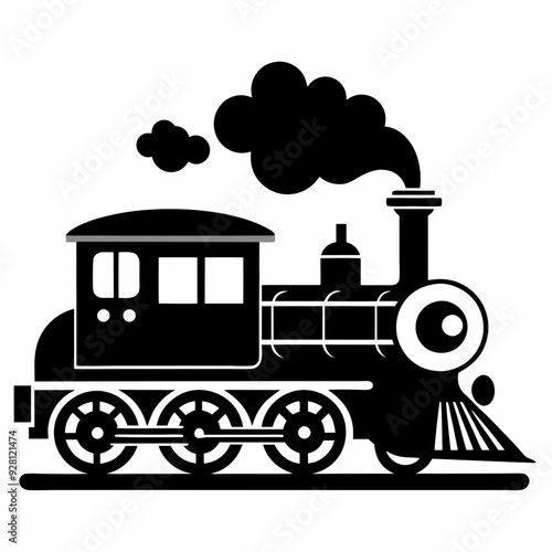 locomotive vintage historic train model isolated,Black silhouette retro train engine 