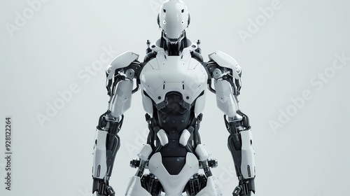 A humanoid robot with a white body and black and silver detailing. photo