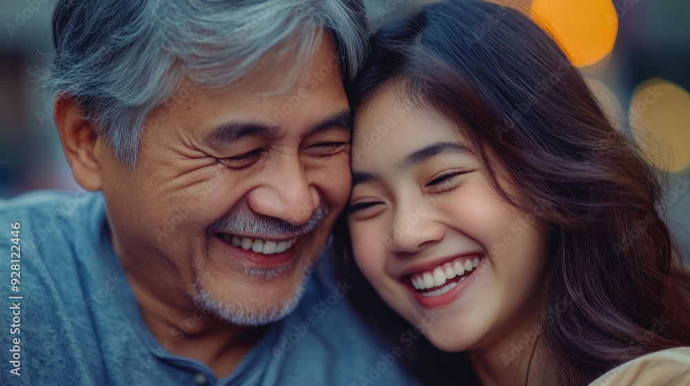 Father and daughter share a heartwarming moment, their beaming smiles and affectionate gestures revealing the depth of their loving connection. Father and daughter share a heartwarming moment, their beaming smiles and affectionate gestures revealing the depth of their loving connection.