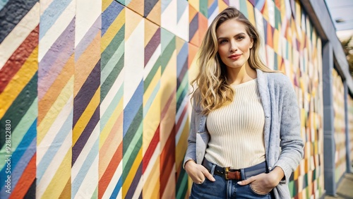 Woman Standing in Front of Colorful Wall.