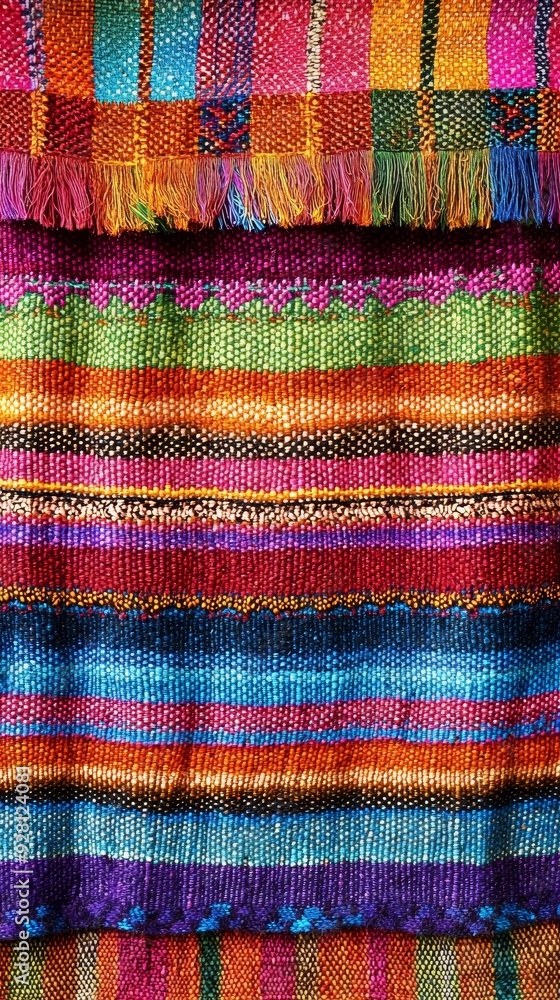 Obraz premium Vibrant textile pattern featuring colorful stripes in a variety of hues, perfect for adding a lively touch to any design.