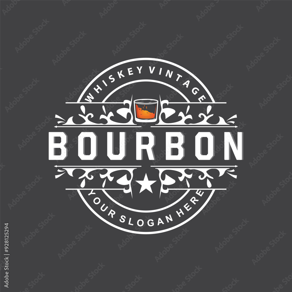 Whiskey Logo, Drink Label Design With Old Retro Vintage Ornament Illustration Premium Template Whiskey Logo, Drink Label Design With Old Retro Vintage Ornament Illustration Premium Template