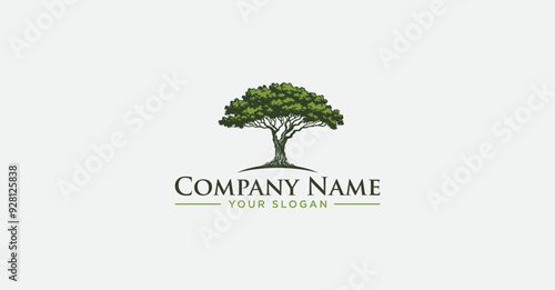 Oak tree crest logo. old trunk design
