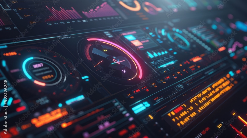 digital interface with AI-driven algorithms optimizing a complex system, visualized with dynamic graphs and charts digital interface with AI-driven algorithms optimizing a complex system, visualized with dynamic graphs and charts