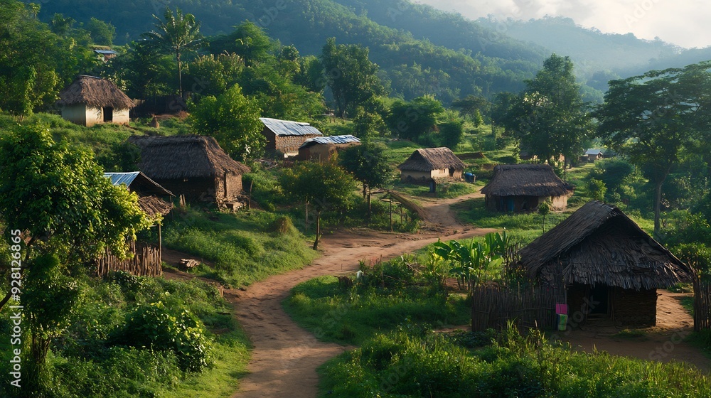 Serene Village nestled in the Lush Greenery Serene Village nestled in the Lush Greenery
