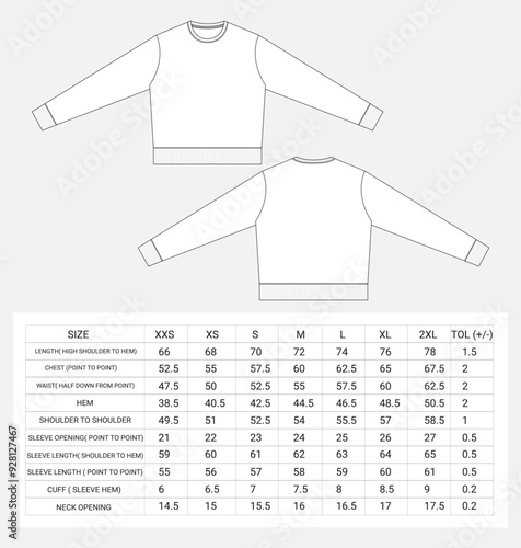 T shirt  tops measurements chart details vector illustration 