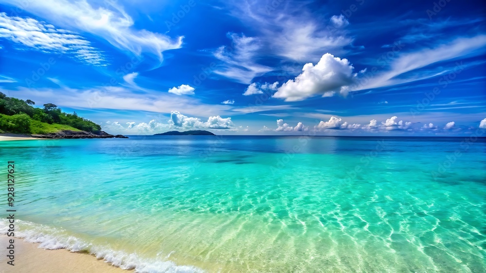 Tropical Beach with Clear Blue Water and White Clouds. Tropical Beach with Clear Blue Water and White Clouds.