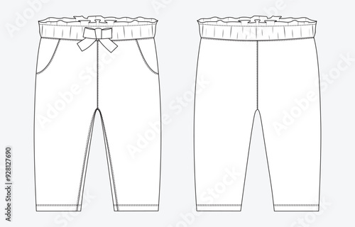 Sweatpants technical drawing fashion flat sketch vector illustration template for kids