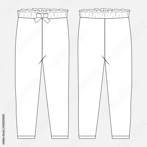 Jogger sweatpants technical drawing fashion flat sketch vector illustration template for ladies. Apparel leggings mock up cad