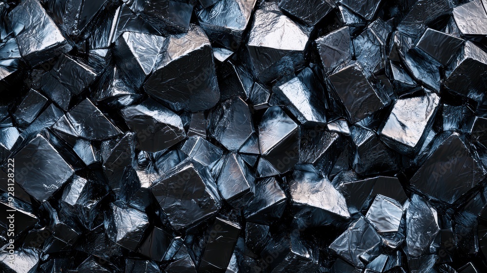 Array of Shiny Metallic Rock Cubes in Dark Light and Abstract Geometry Setup Array of Shiny Metallic Rock Cubes in Dark Light and Abstract Geometry Setup