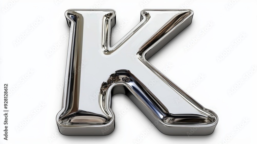 3D Chrome Metallic Letter K with Mirror Reflection Isolated on White Background 3D Chrome Metallic Letter K with Mirror Reflection Isolated on White Background