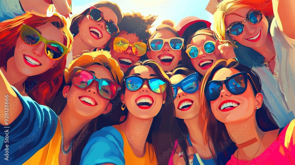 Group of Excited Young Friends Taking a Selfie Together Group of Excited Young Friends Taking a Selfie Together