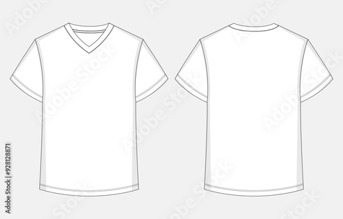 Short sleeve t shirt technical drawing fashion flat sketch vector illustration template front and back views. 