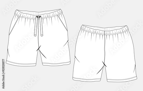 Shorts pant technical drawing fashion flat sketch vector illustration template for kids.