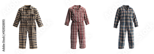 Plaid pajamas isolated on transparent background, cozy sleepwear set