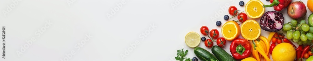 Colorful Fresh Fruits and Vegetables on White Background Colorful Fresh Fruits and Vegetables on White Background