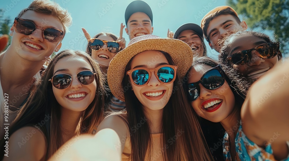 Group of Excited Young Friends Taking a Selfie Together Group of Excited Young Friends Taking a Selfie Together
