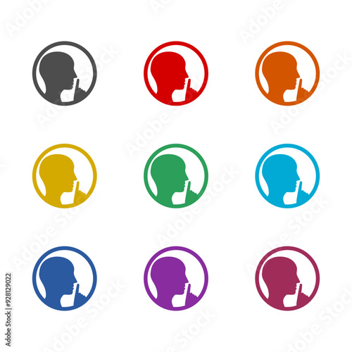  Keep quiet sign icon isolated on white background. Set icons colorful