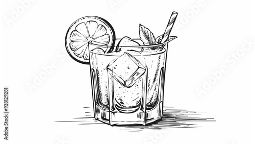 Alcoholic Cocktail Drink Sketch Illustration - Martini Alcohol Glass Wine Whiskey Mojito Margarita Vodka Ice Bar Cognac
