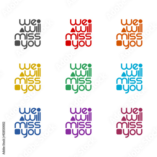 We will miss you icon isolated on white background. Set icons colorful