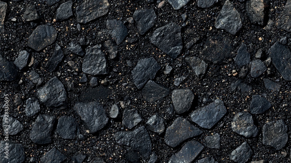 Detailed Close-Up of Rough Asphalt Texture with Black Stones in Various Shapes and Sizes Detailed Close-Up of Rough Asphalt Texture with Black Stones in Various Shapes and Sizes