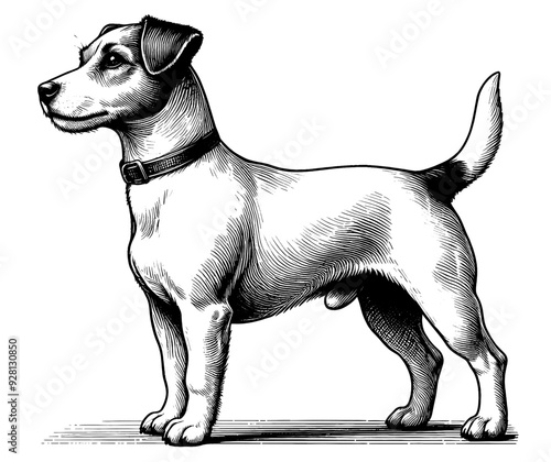 Hand drawn Cute Jack Russell dog in full-body, vector sketch isolated on white background.	